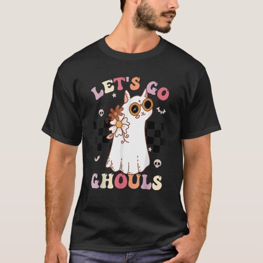 Retro Groovy Let's Go Ghouls Halloween Ghost Cat C T-Shirt (Vorderseite)