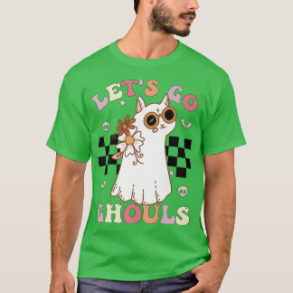 Retro Groovy Let's Go Ghouls Halloween Ghost Cat C T-Shirt