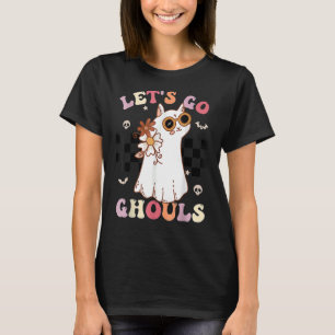 Retro Groovy Let's Go Ghouls Halloween Ghost Cat C T-Shirt