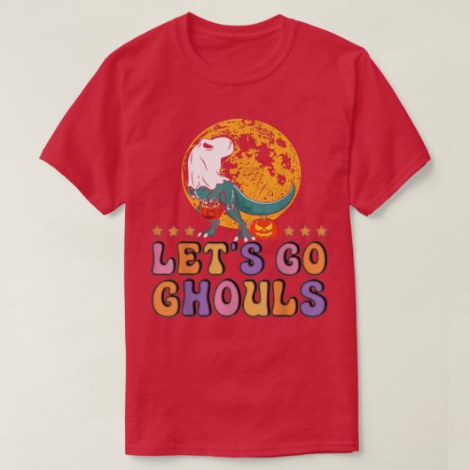 Retro Groovy Let's Go Ghouls Halloween Ghost Dinos T-Shirt (Design vorne)