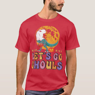 Retro Groovy Let's Go Ghouls Halloween Ghost Dinos T-Shirt