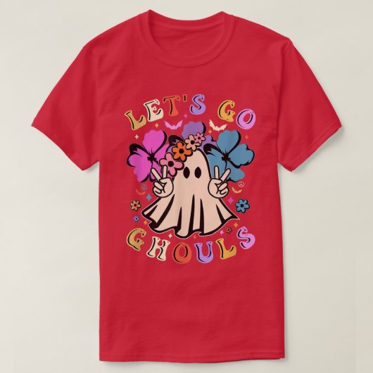 Retro Groovy Let's Go Ghouls Halloween Ghost Flora T-Shirt (Design vorne)