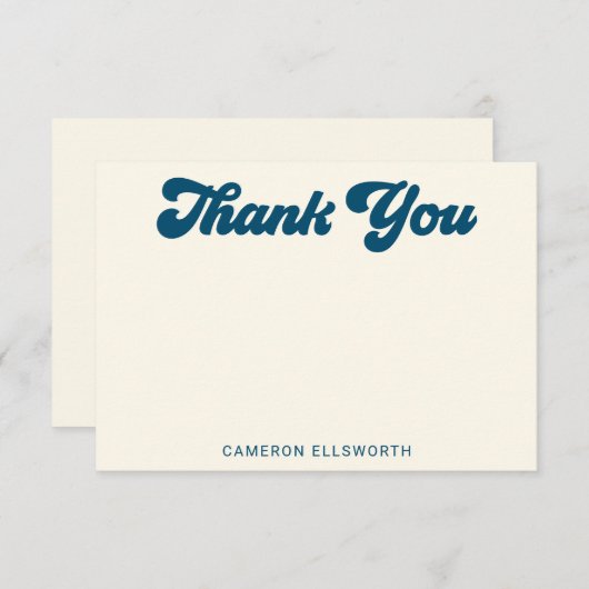 Retro Groovy Lettering in Blue Personalisiert Dankeskarte (Vorne/Hinten)