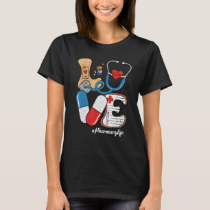 Retro Groovy LIEBE Stethoscope Pill Pharmacy Life T-Shirt