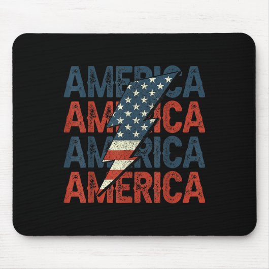 Retro Groovy Lightning Bolt America Happy 4. J Mousepad (Vorne)