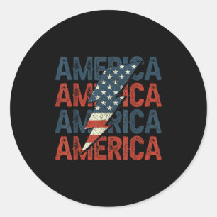 Retro Groovy Lightning Bolt America Happy 4. J Runder Aufkleber