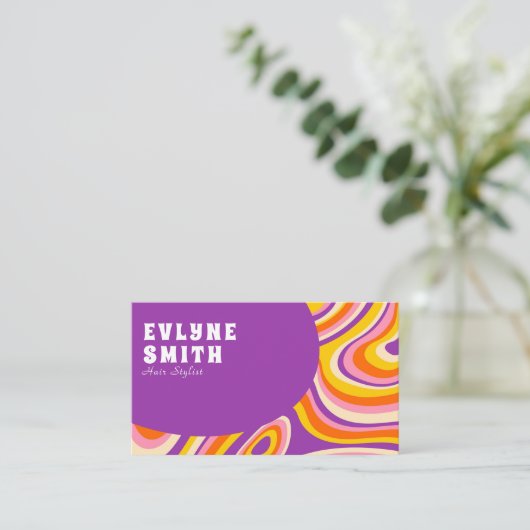 Retro Groovy Lila QR Code 70er Psychedelic Unique Visitenkarte (Stehend Vorderseite)