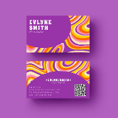 Retro Groovy Lila QR Code 70er Psychedelic Unique Visitenkarte