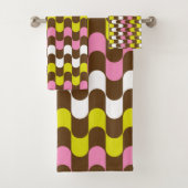 Retro Groovy Limon Pink Brown Abstrakt Art Muster Badhandtuch Set (Insitu)