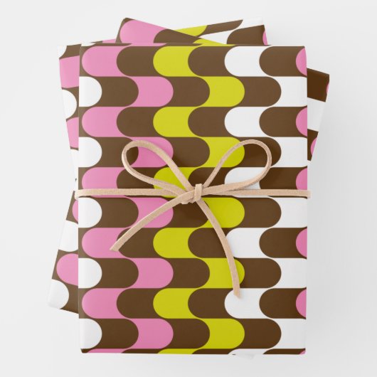 Retro Groovy Limon Pink Brown Abstrakt Art Muster Geschenkpapier Set (Beispiel)