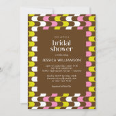 Retro Groovy Limon rosa und braun Brautparty Einladung (Vorderseite)