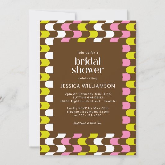 Retro Groovy Limon rosa und braun Brautparty Einladung (Vorderseite)