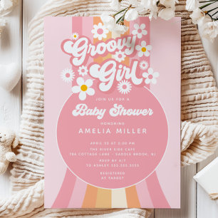 Retro-Groovy-Mädchen-Baby-Shower-Einladung Einladung