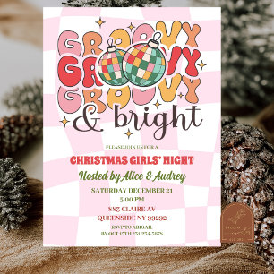 Retro Groovy Mädchen Weihnachtsfeier Einladung
