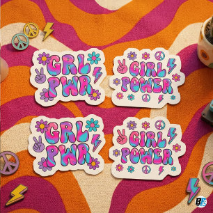 Retro Groovy Mädchenpower Pink Blaue Typografie Aufkleber