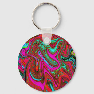 Retro Groovy Magenta, Abstrakte Kunst in Rot und B Schlüsselanhänger