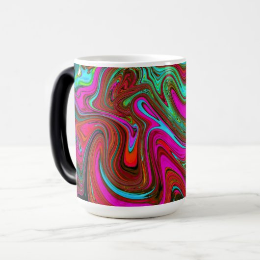 Retro Groovy Magenta, Abstrakte Kunst in Rot und B Verwandlungstasse (Vorderseite Links)