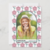 Retro Groovy magenta, aquamarine Blume 70er Abschl Einladung (Rückseite)