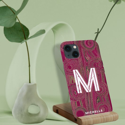 Retro Groovy Magenta Pink Gold Glitzer Monogram Case-Mate iPhone Hülle