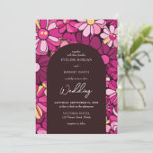 Retro Groovy magenta rosa Blume boho arch Einladung (Stehend Vorderseite)