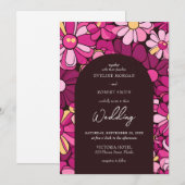 Retro Groovy magenta rosa Blume boho arch Einladung (Vorne/Hinten)