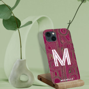 Retro Groovy Magenta Rosa Gold Glitter Monogramm Case-Mate iPhone Hülle