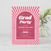 Retro Groovy magenta rosa Sonnenstrahlen 70er Absc Einladung (Stehend Vorderseite)