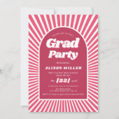 Retro Groovy magenta rosa Sonnenstrahlen 70er Absc Einladung (Vorderseite)