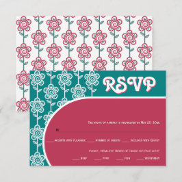 Retro groovy magenta und aquamarine 70er Hochzeit  RSVP Karte