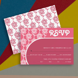 Retro groovy magenta und rosa 70er Hochzeit RSVP Karte