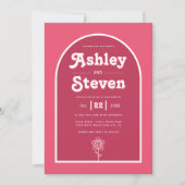 Retro Groovy magenta und rosa 70er inspiriert Hoch Einladung (Vorderseite)