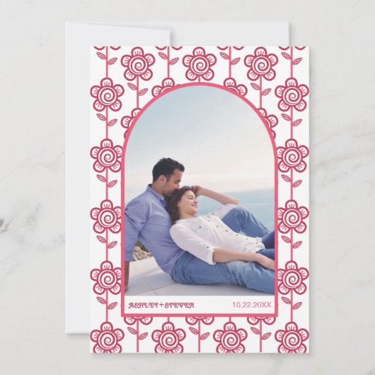 Retro Groovy magenta und rosa 70er inspiriert Hoch Einladung (Rückseite)