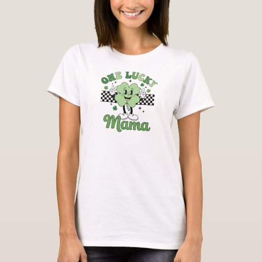 Retro Groovy Mama Clover Mascot Design T-Shirt (Vorderseite)