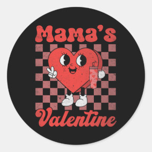 Retro Groovy Mama ist mein Valentinstag Süßes Herz Runder Aufkleber
