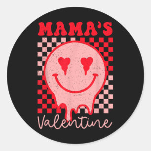 Retro Groovy Mama ist meine Niedliche Herzjunge Runder Aufkleber