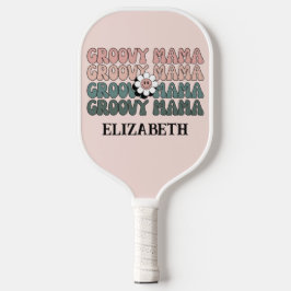 Retro Groovy Mama Modern Boho Colors Name Pickleball Schläger