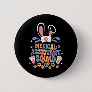 Retro Groovy Medical Istant Squad Bunny Ear Blume Button