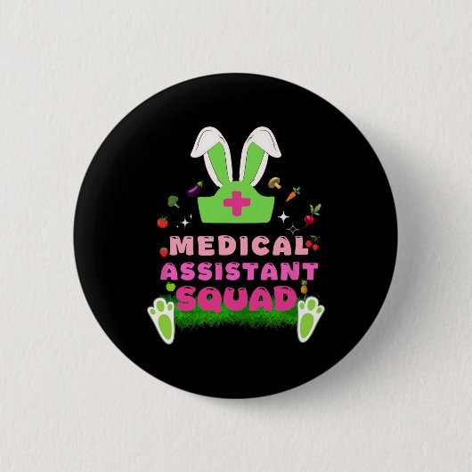 Retro Groovy Medical Istant Squad Bunny Ear Blume Button (Vorderseite)