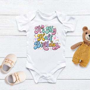 Retro Groovy Mein halber Geburtstag 6-Monats-Meile Baby Strampler