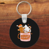 Retro Groovy Merry And Bright Gingerbread Christma Schlüsselanhänger (Vorderseite)
