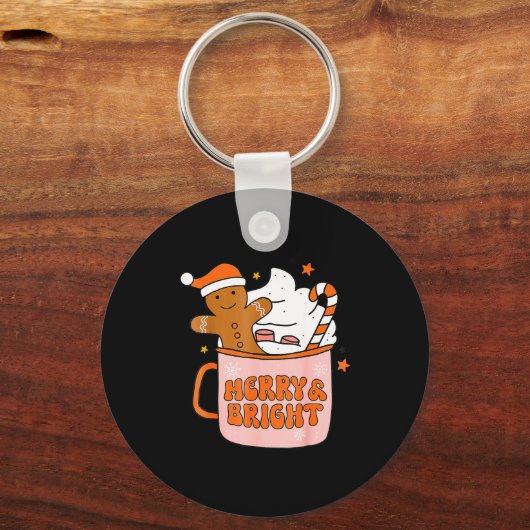 Retro Groovy Merry And Bright Gingerbread Christma Schlüsselanhänger (Vorderseite)