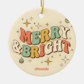 Retro Groovy Merry & Bright Christmas Keramik Ornament (Vorne)
