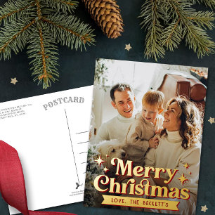 Retro Groovy Merry Christmas Foto Real Folien Feiertagspostkarte