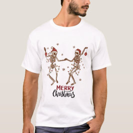 Retro Groovy Merry Christmas Hippie Skeleton T-Shirt