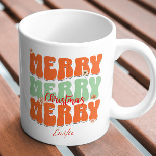 Retro Groovy Merry Christmas Individuelle Name Boh Tasse