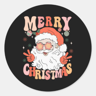 Retro Groovy Merry Christmas Trendy Santa Claus Ho Runder Aufkleber