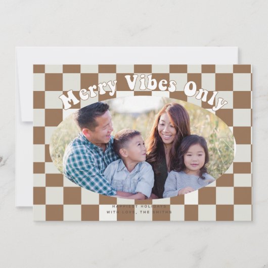 Retro Groovy Merry Vibes nur mit Buffalo Kariert Einladung (Vorderseite)