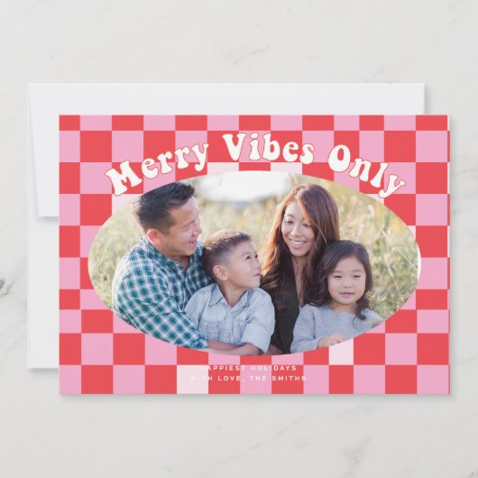 Retro Groovy Merry Vibes nur mit Buffalo Kariert Einladung (Vorderseite)