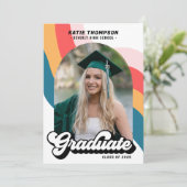 Retro Groovy Modern Arch Foto Abschluss Einladung (Stehend Vorderseite)