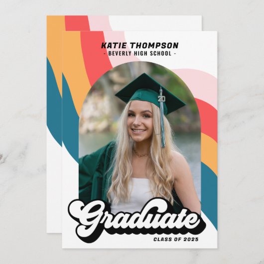 Retro Groovy Modern Arch Foto Abschluss Einladung (Vorne/Hinten)